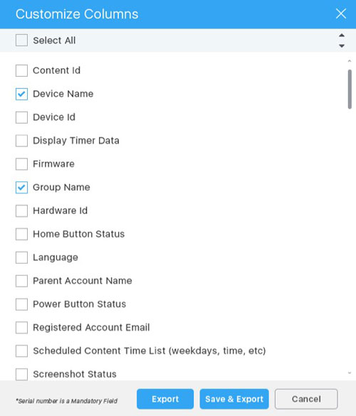 Customize Columns Customize Columns